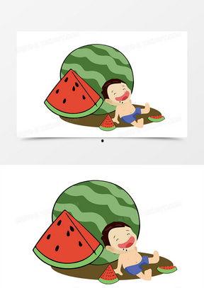 吃瓜图片手绘,手绘描绘的夏日吃瓜时光